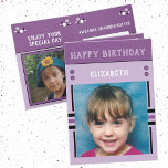 Happy Birthday Granddaughter name photo purple Card<br><div class="desc">Greeting card for your Granddaughter.
Add two photos,  name and message.
Designed in purple,  lilac,  black,  with stripes and dots.
Best kid ever.</div>