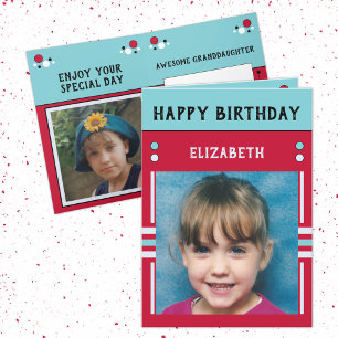 Happy Birthday Granddaughter name photo red Card