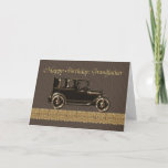 Happy Birthday Grandfather  Classic car Card<br><div class="desc">Very masculine in tones of brown and bronze,  this card shows a classic sedan with running boards,  probably from the twenties or thirties.   It has a rich gold filigree border and lettering.  A stylish card for the men in your life.</div>