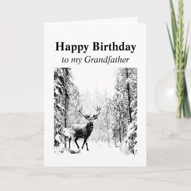 Happy Birthday Grandfather Vintage Stag, Deer Card (Front)