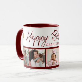 Happy Birthday Grandma 5 Photo Collage Maroon Mug