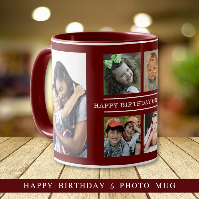 Happy Birthday Grandma 6 Photo Collage Maroon Mug (Creator Uploaded)