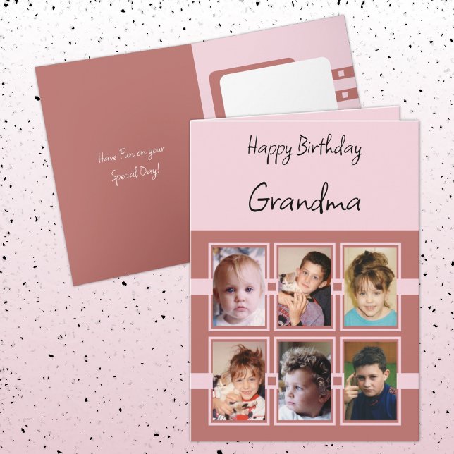 Happy Birthday Grandma add 6 photos pink salmon Card (Creator Uploaded)