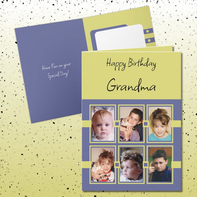 Happy Birthday Grandma add 6 photos purple green Card (Creator Uploaded)