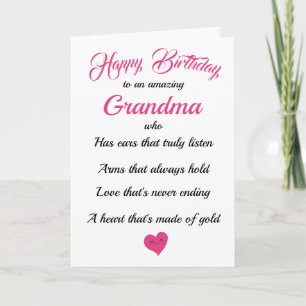 Happy Birthday Grandma Black Pink Typography Card
