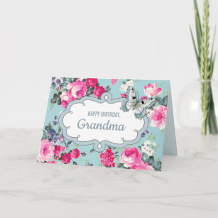 Happy Birthday Grandma. Flowers & Butterfly Card