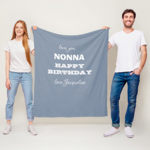 Happy Birthday Grandma NONNA Chic Script Name Blue Fleece Blanket
