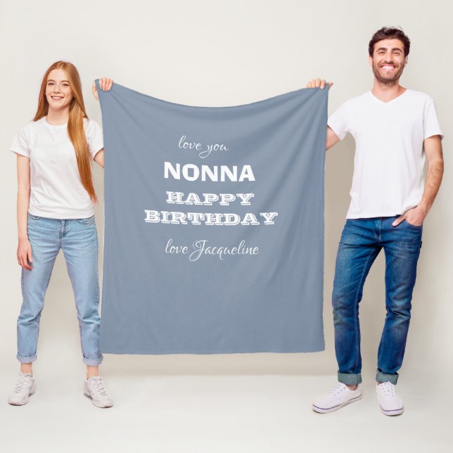 Happy Birthday Grandma NONNA Chic Script Name Blue Fleece Blanket (In Situ)