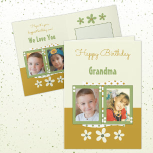 Happy Birthday Grandma photos green and gold Card