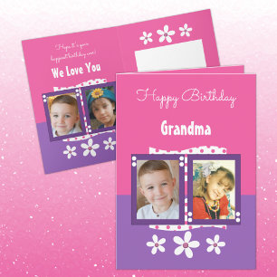 Happy Birthday Grandma photos pink and purple Card