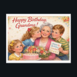 Happy birthday Grandma Postcard<br><div class="desc">Funny vintage postcard. Grandchildren congratulate their grandmother on her birthday.</div>