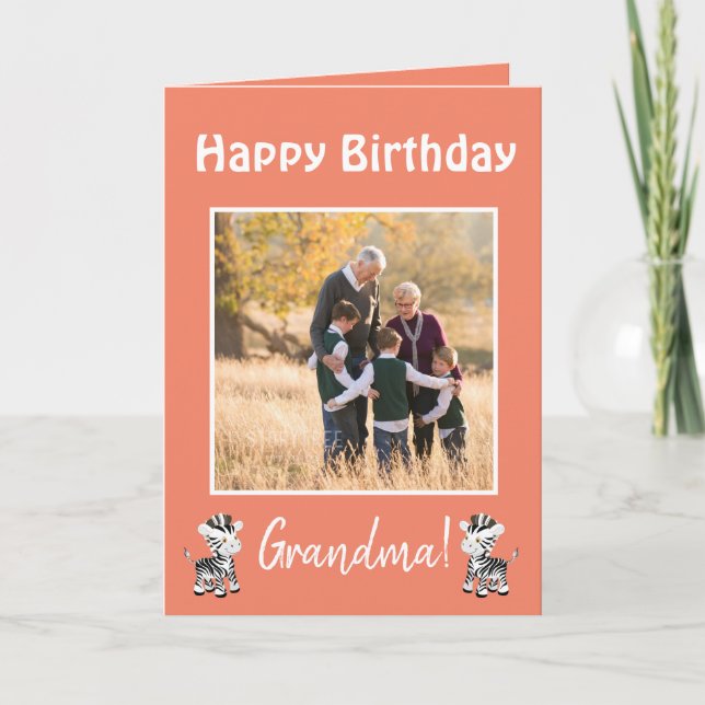Happy Birthday Grandma Zebra Theme Photo Holiday Card (Front)