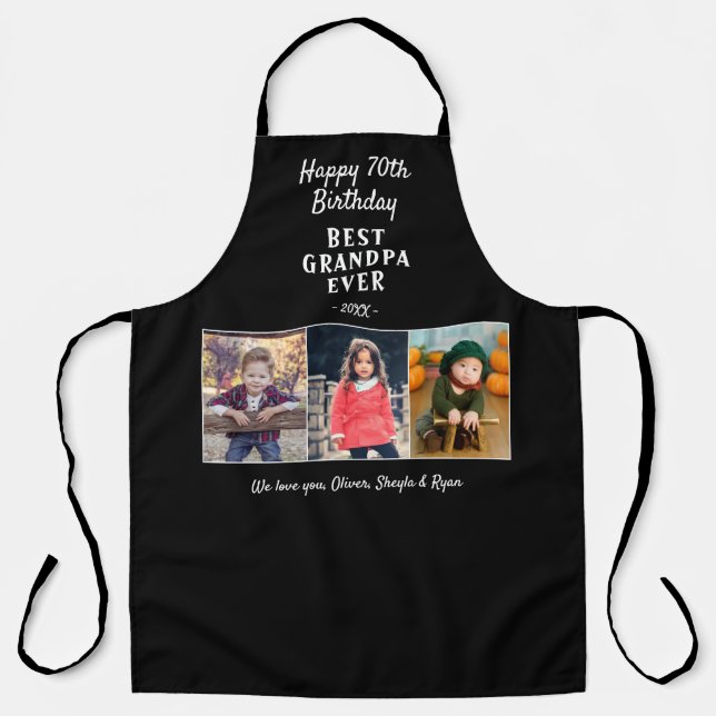 Happy Birthday Grandpa 3 Photos Black Apron (Front)