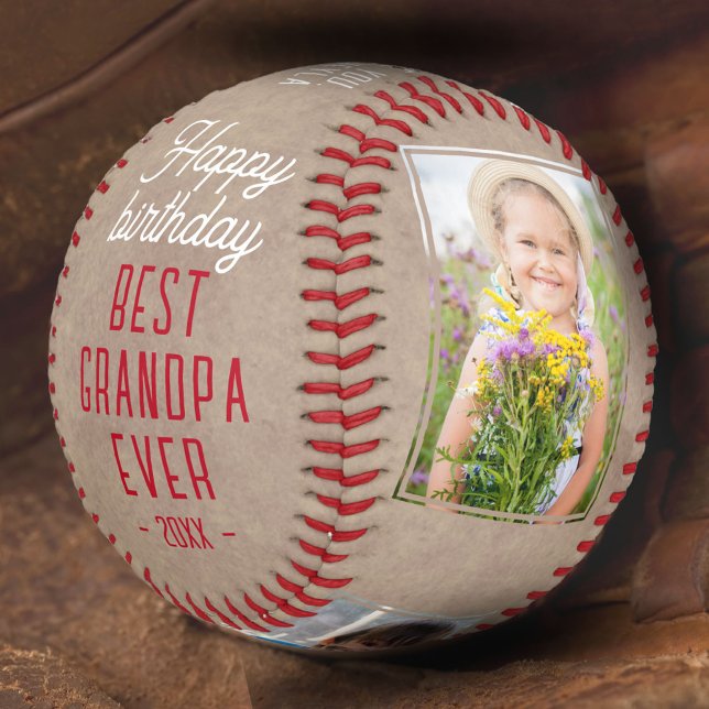 Happy Birthday Grandpa Modern 3 Photo Collage Baseball (Creator Uploaded)