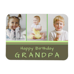 Happy Birthday Grandpa Photo Collage Green Magnet