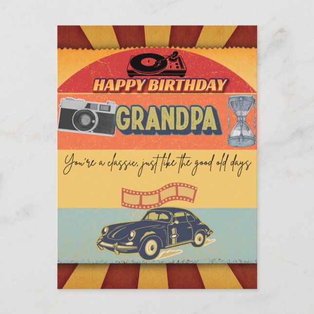 Happy Birthday Grandpa Retro Vintage Card (Front)
