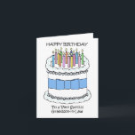 Happy Birthday Grandson-in Law Card<br><div class="desc">A white birthday cake with a blue bow tied around it and multi colored lit candles on top. The words 'Happy Birthday to a Very special Grandson-in-Law' accompany the image.</div>