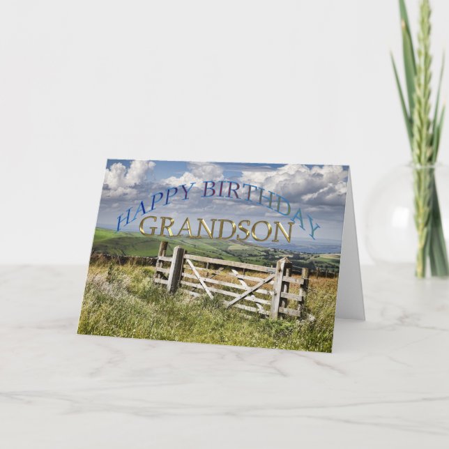 Happy Birthday Grandson, landscape with a gate Card (Front)