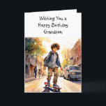 Happy Birthday Grandson | Skateboarder Card<br><div class="desc">Cute personalised birthday card for a boy. Boy skateboarding down the road. Cute for a pre-teen or a teen.</div>