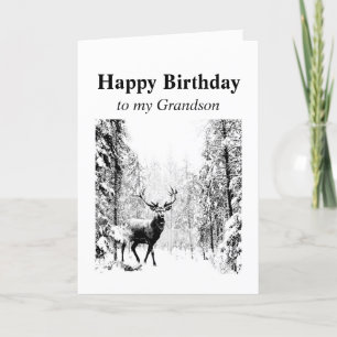 Happy Birthday Grandson Vintage Stag, Deer Card