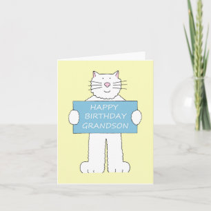 Happy Birthday Grandson White Cartoon Cat Card