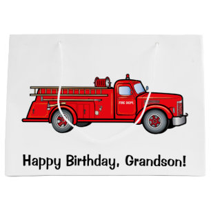 Happy Birthday Grandson with Classic Fire Engine Large Gift Bag