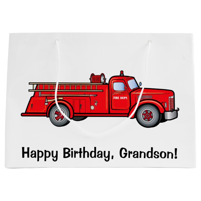 Happy Birthday Grandson with Classic Fire Engine Large Gift Bag (Front)