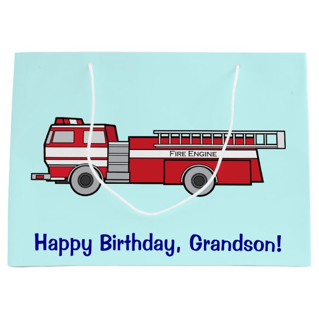 Happy Birthday Grandson with Fire Engine Large Gift Bag (Front)