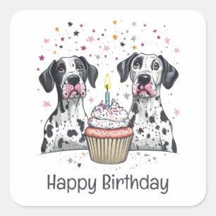 Happy Birthday Great Dane Dogs Cupcake Square Sticker