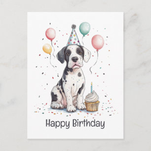 Happy Birthday Great Dane Puppy Cupcake Postcard