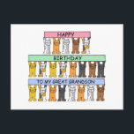 Happy Birthday Great Grandson Cartoon Cats Postcard<br><div class="desc">Three rows of cartoon kittens holding up pastel coloured banners that say 'Happy Birthday to my Great Grandson'.</div>