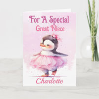Happy Birthday Great Niece Penguin Pink Ballerina