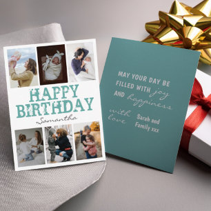 Happy Birthday Green 6 Photo Collage Greeting Card