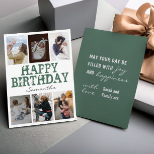 Happy Birthday Green 6 Photo Collage Greeting Card