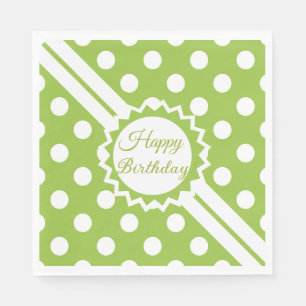 Happy Birthday Green And White Polka Dots  Napkin