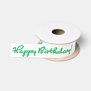 Happy Birthday! Green Casual Medium Script Satin Ribbon