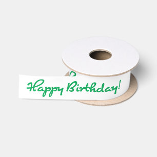 Happy Birthday! Green Casual Medium Script Satin Ribbon