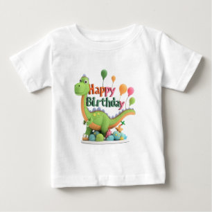 Happy Birthday Green Dinosaur with Balloons – Kids Baby T-Shirt