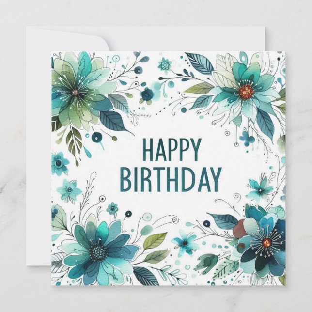 happy birthday green flower frame card  (Front)