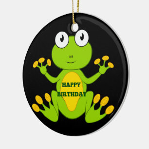 Happy Birthday Green Frog Ceramic Ornament