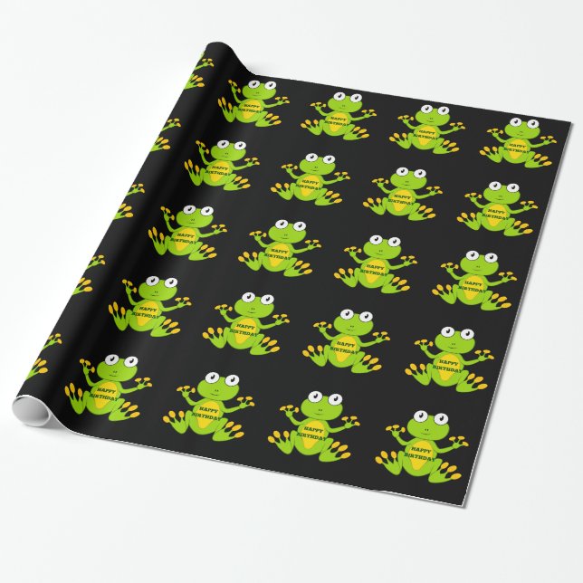 Happy Birthday Green Frog Wrapping Paper (Unrolled)