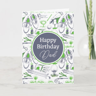 Happy Birthday   Green Golf Icons Card