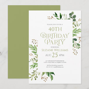 happy Birthday green leaves frame Invitation