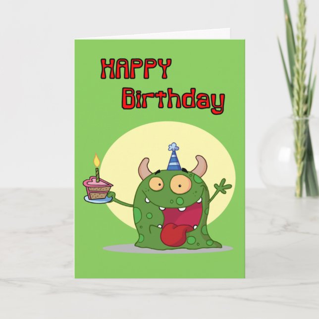 Happy Birthday Green Monster Card (Front)
