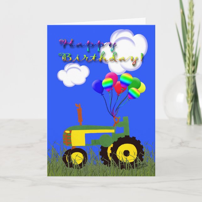 Happy Birthday Green Tractor Card (Front)
