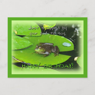 Happy Birthday Greeting - Bullfrog on Lily Pad Postcard
