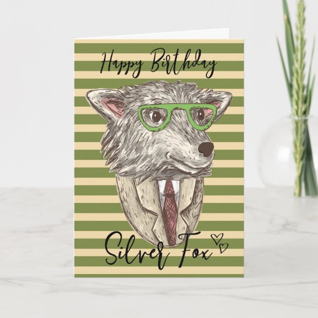 happy birthday greeting card funny silver fox (Front)