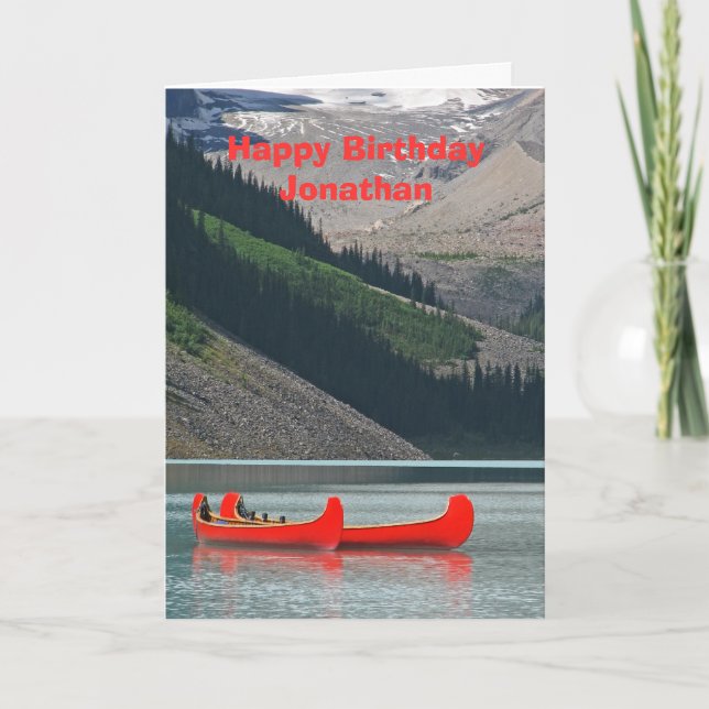 Happy Birthday Greeting Card, Mountain Canoes Card (Front)