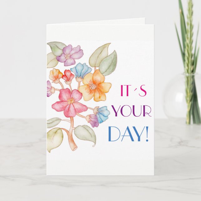 Happy Birthday greeting card with flowers (Front)