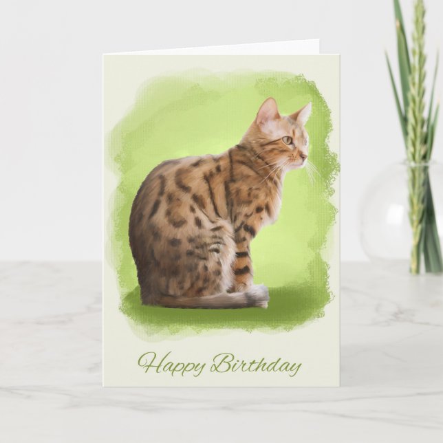 happy birthday greeting card with painted bengal c (Front)